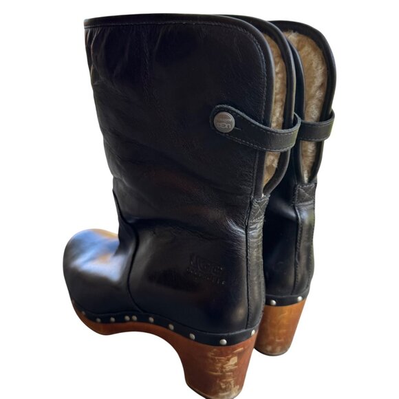 UGG Australia Lynnea Women's USA Size 10 Sheepskin Clog Boots Black Studded - Picture 13 of 14
